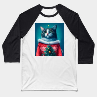 Cat Wearing Christmas Sweater Baseball T-Shirt